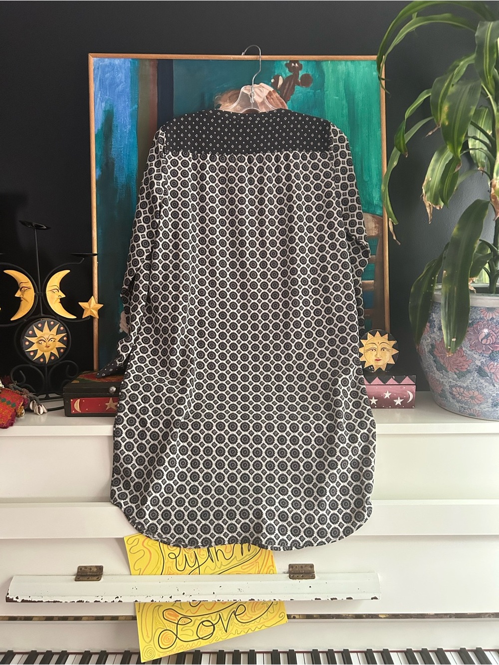 LOFT Black White Printed Tunic Dress Long Sleeve Shift Women’s Size Medium - Picture 10 of 15
